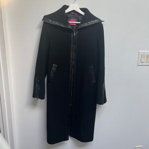Mackage Wool Coat w/ Leather Accents, Black, L